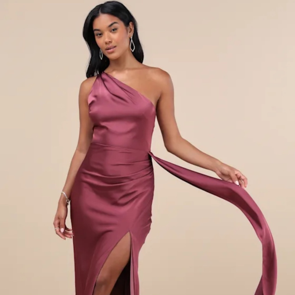 Lulus Signature Elegance Mauve Purple Satin One-shoulder Maxi Dress - Size S